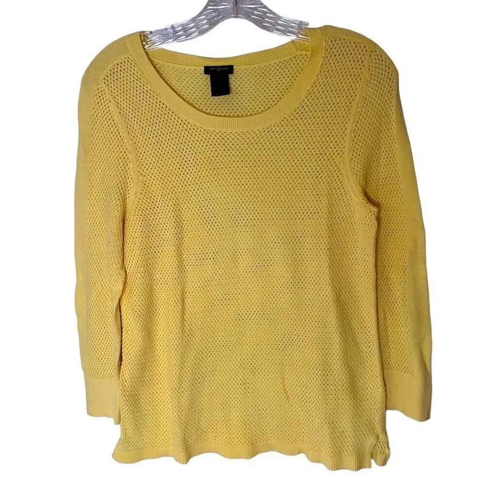 ANN TAYLOR LOFT Womens L/S Waffle Weave Soft Knit Yellow Sweater Size XS